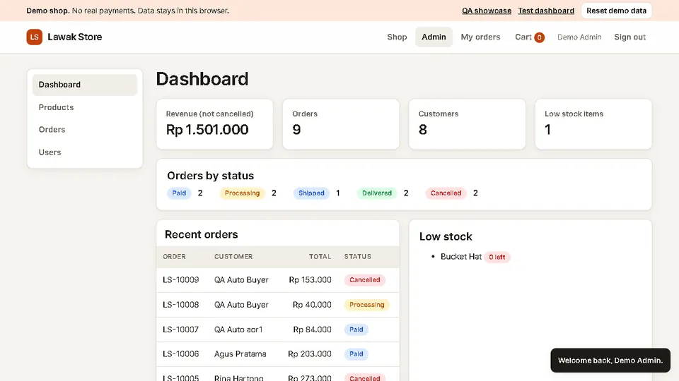 TC-AUTH-001: sign in with the demo admin account