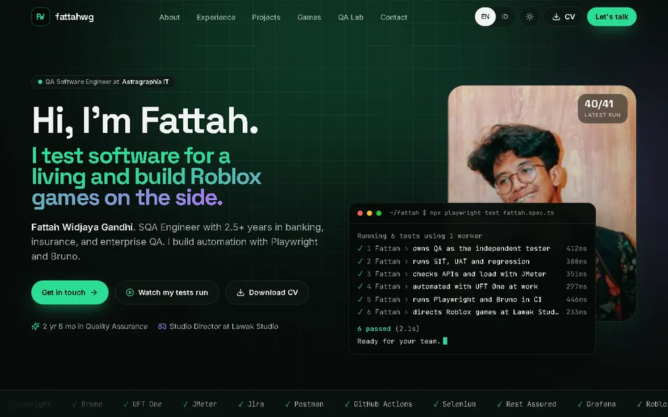 Portfolio test suite screenshot